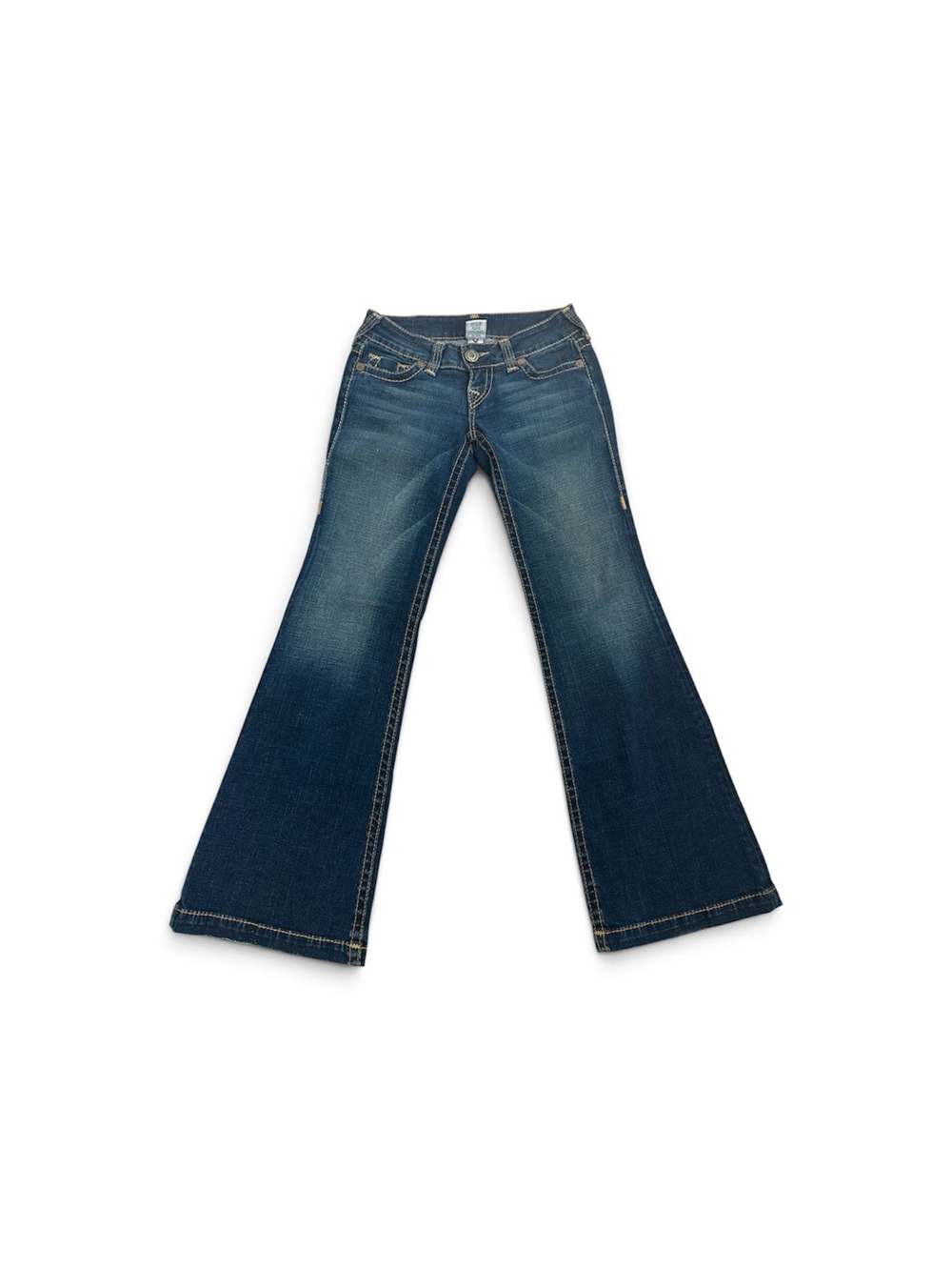 True Religion Dark Blue Flare Jeans with Subtle Fading